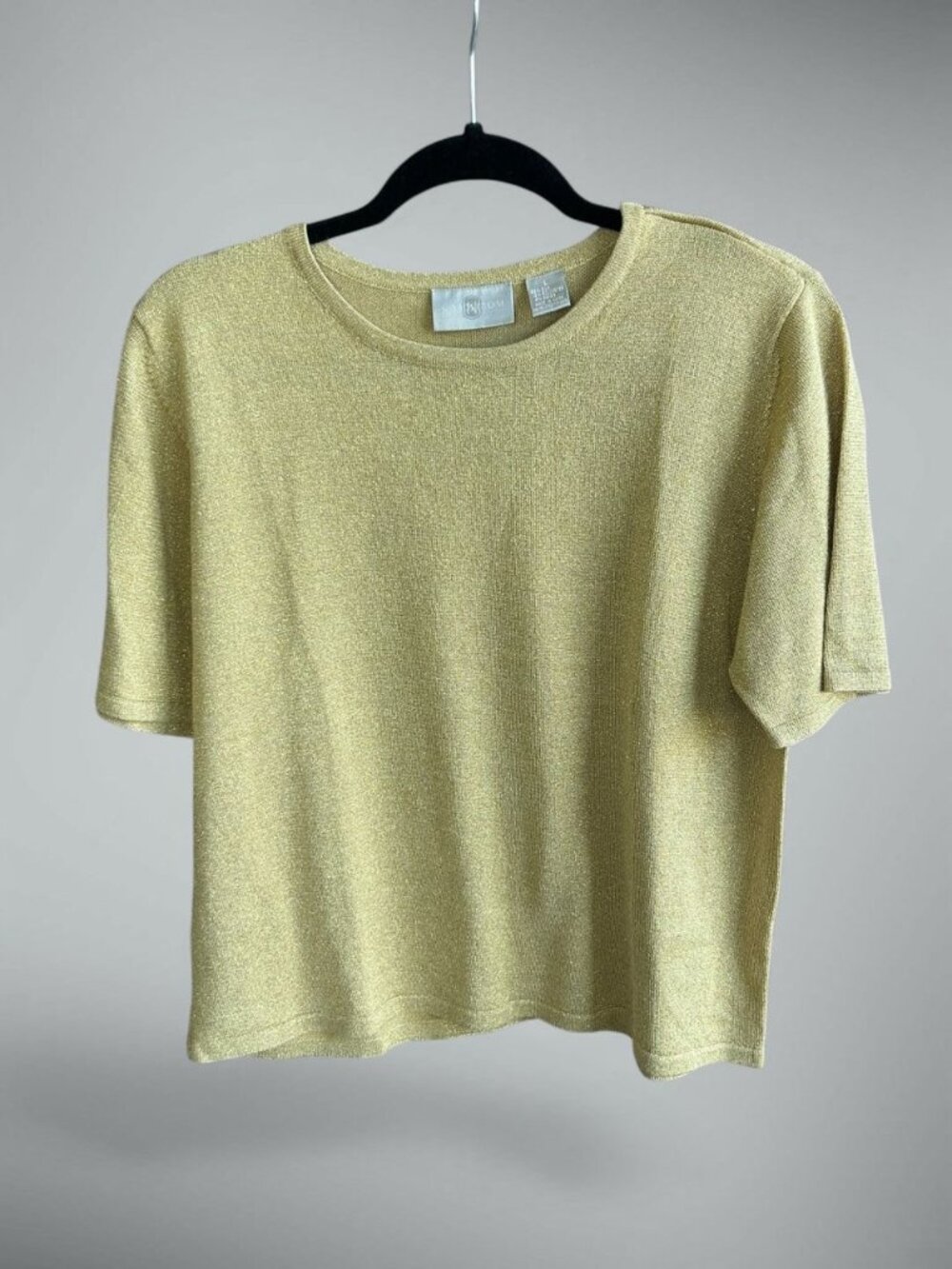 Nordstrom Gold Metallic Silk Blend Short Sleeve Sweater Size Large